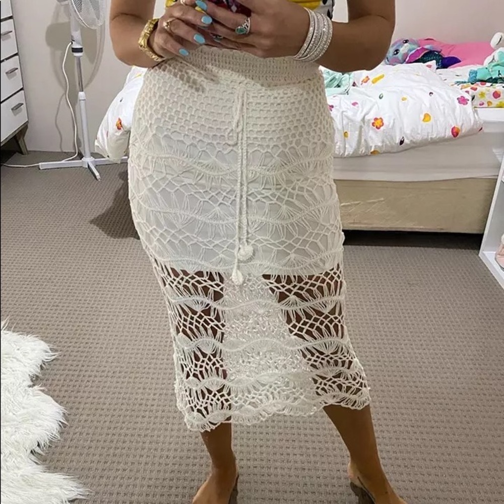 Crochet skirt summer beach skirts cream beige bikini cover up - Picture 3 of 5